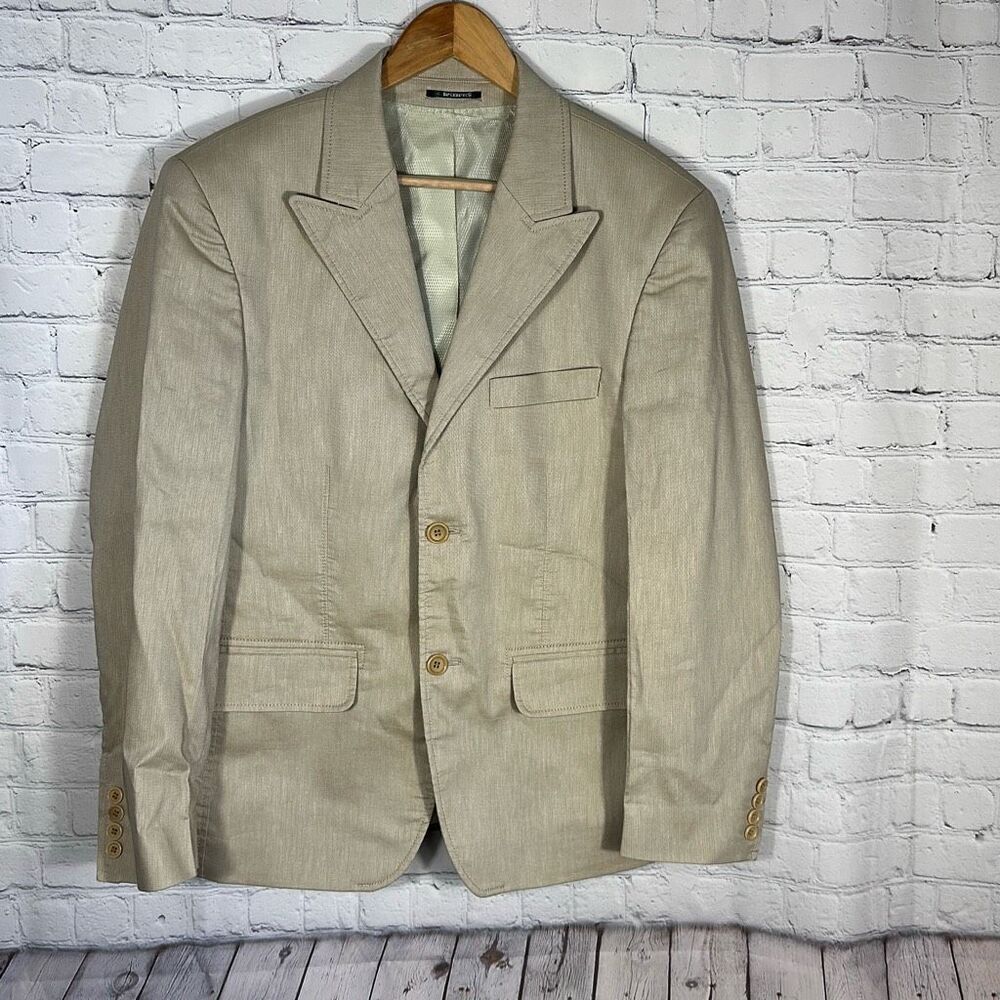 BlackBerrys Men's Linen‎ Blazer Suit Coat Jacket size 38 Slim Fit Beige